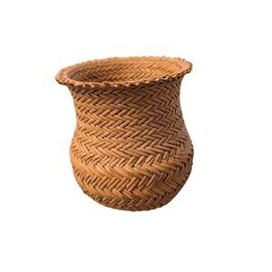 Tarahumara Pin Needle Basket Vintage Olla Shaped Twill Pattern Flared Rim